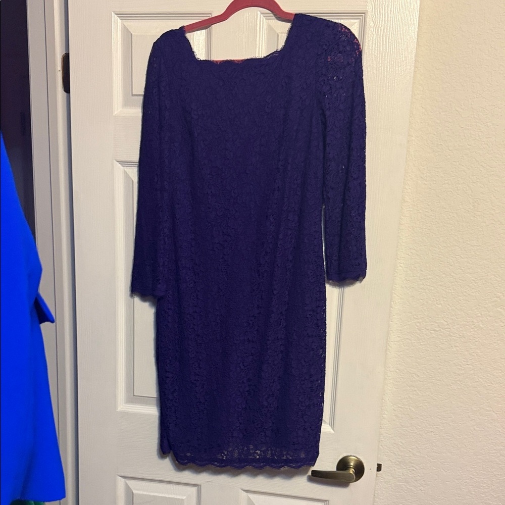 Adrianna Papell Deep Purple Long Sleeve Lace Dress